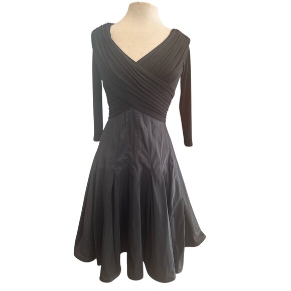 Vintage Tadashi Collection Black Draped Surplice Fit & Flare Cocktail Dress Wome - Picture 2 of 12